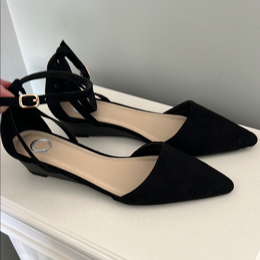 Elegant Black Suede Low Heel with Ankle Strap